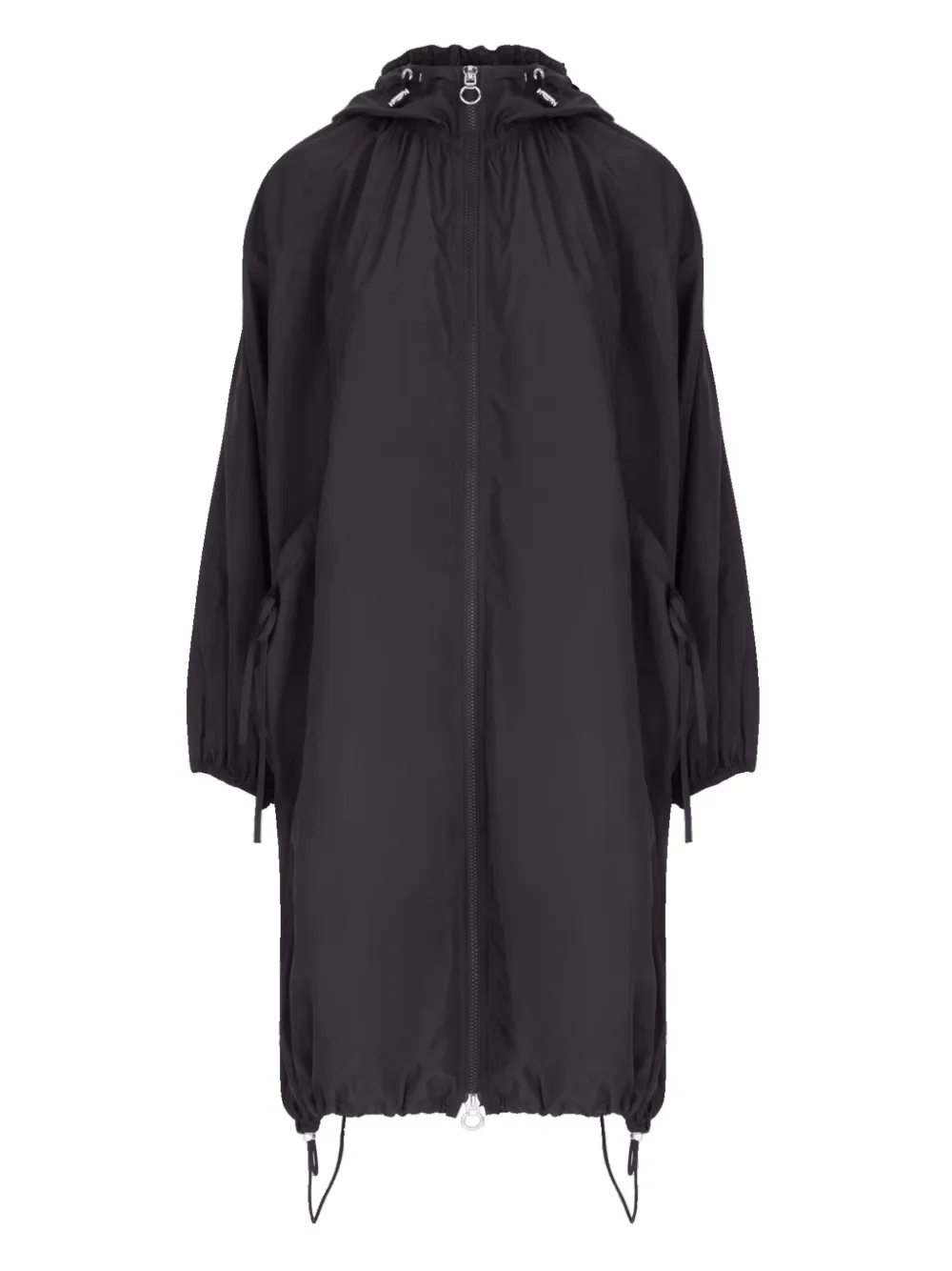 High Drawstring Hooded Coat In Black