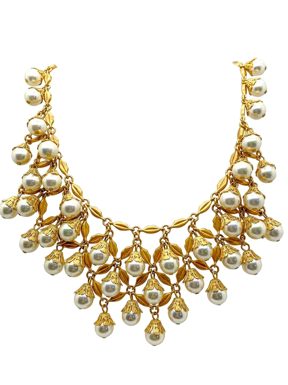 Pre-owned Jennifer Gibson Jewellery 2000s Pearl-cascade Necklace In Gold