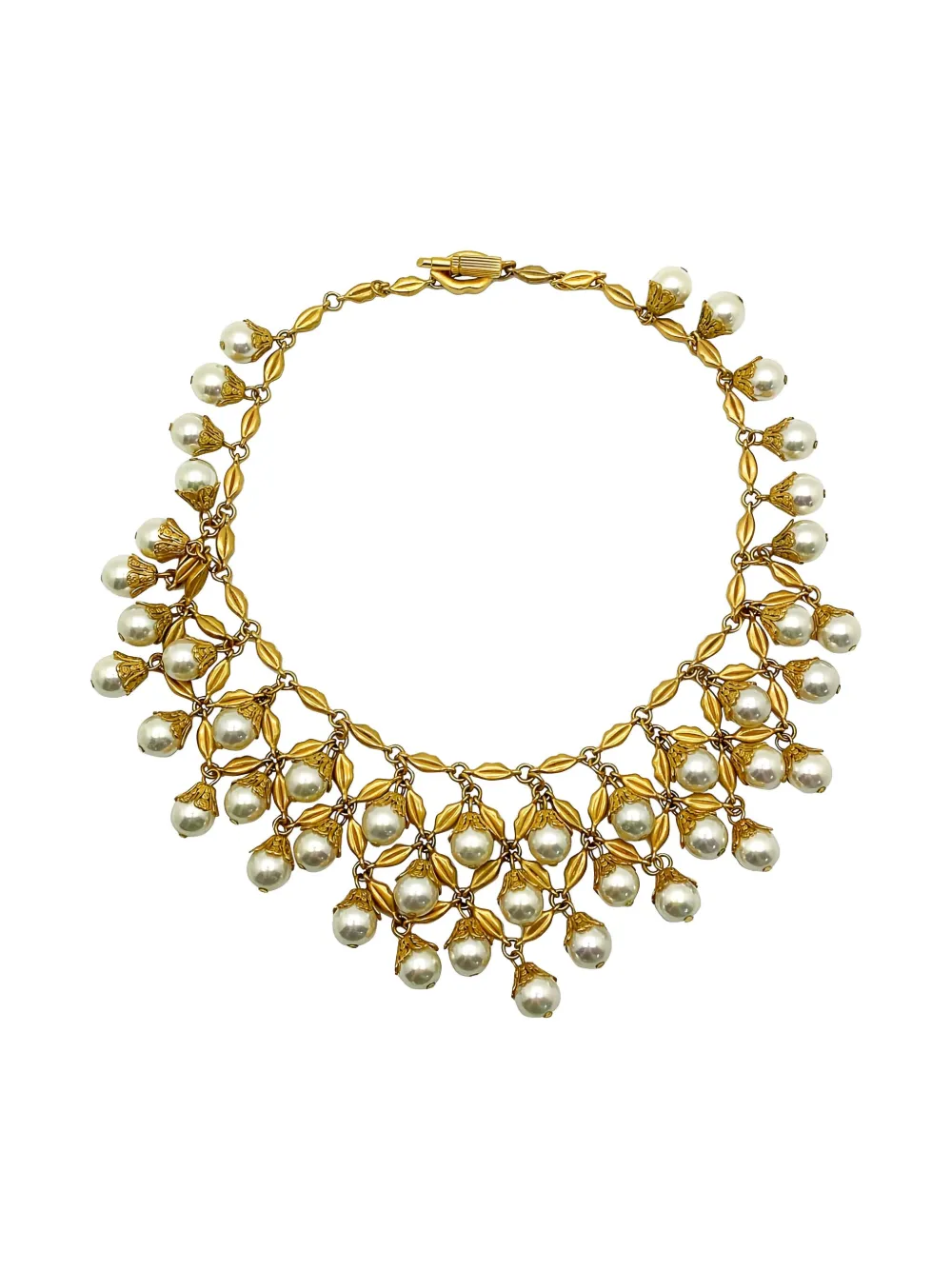 Pre-owned Jennifer Gibson Jewellery 2000s Pearl-cascade Necklace In Gold