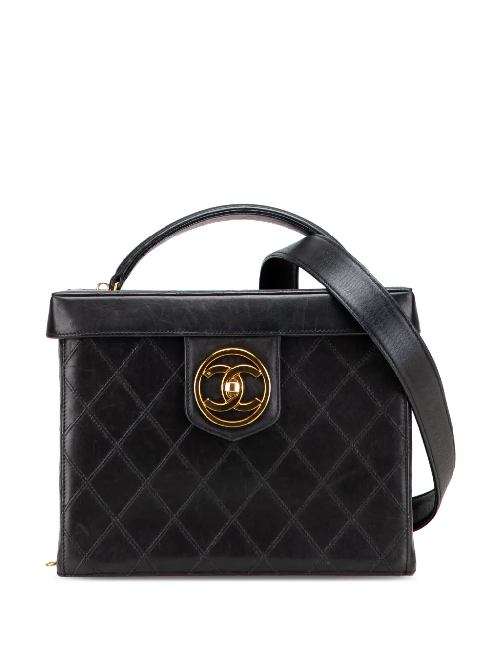 CHANEL Pre-Owned 1994-1996 ココマーク ステッチ カーフスキン ターンロック ケース バニティバッグ - ブラック CHANEL Pre-Owned 1994-1996 ココマーク ステッチ カーフスキン ターンロック ケース バニティバッグ - ブラック