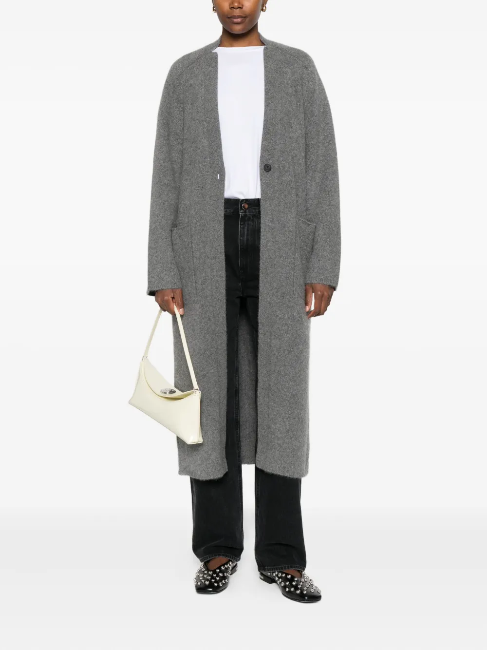 Loulou De Saison Smet Yak Buttoned Patch-pocket Cardigan In Gray