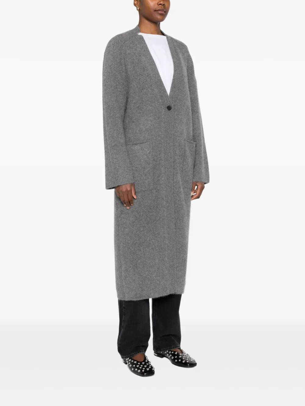 Loulou De Saison Smet Yak Buttoned Patch-pocket Cardigan In Gray