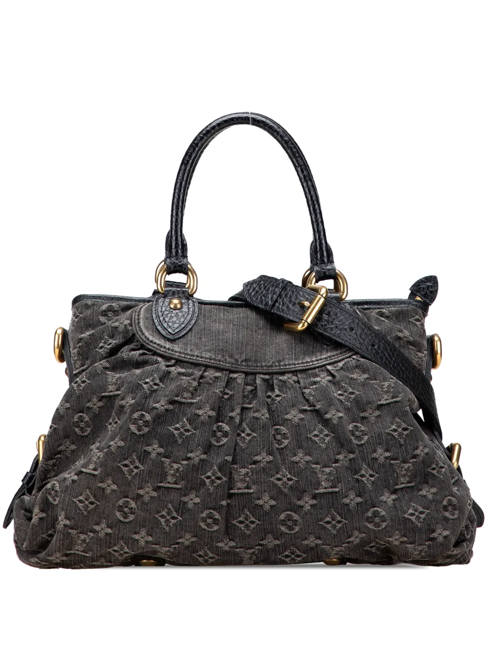Pre-owned Louis Vuitton 2007 Monogram Denim Neo Cabby Mm Satchel In Black