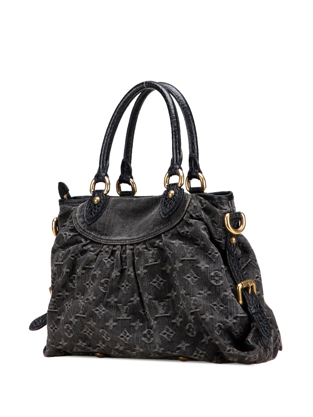 Pre-owned Louis Vuitton 2007 Monogram Denim Neo Cabby Mm Satchel In Black