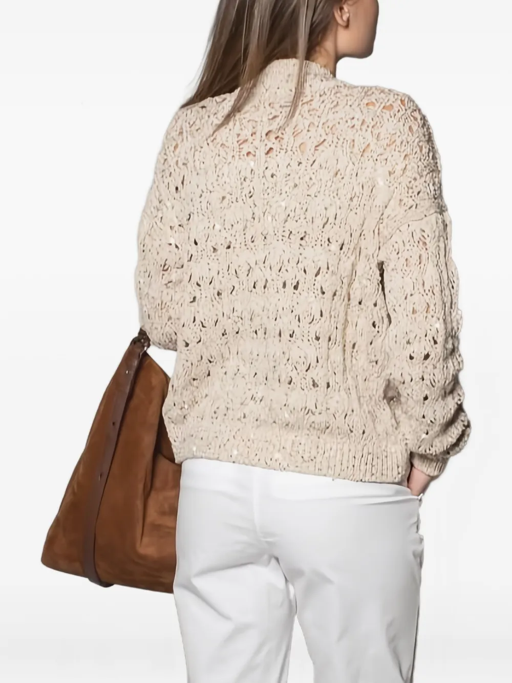 Eleventy Lace-knit Cardigan In Neutral