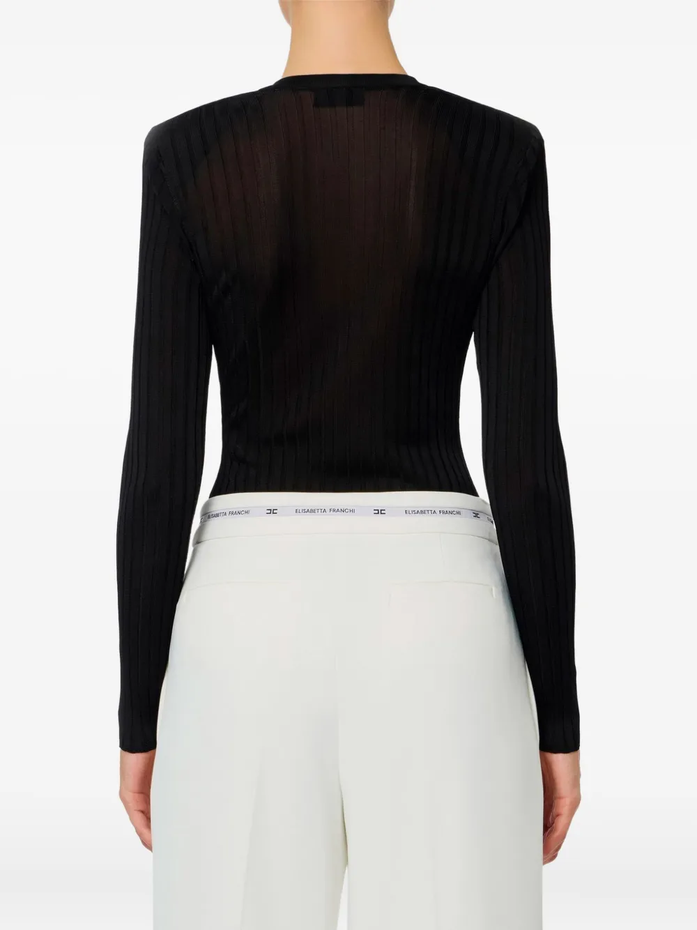 Elisabetta Franchi Ribbed V-neck Sweater In Black