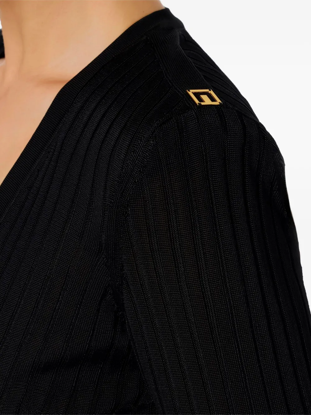 Elisabetta Franchi Ribbed V-neck Sweater In Black