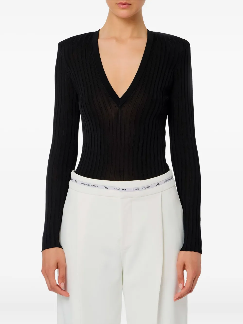 Elisabetta Franchi ribbed V-neck sweater | Knitted Sweaters | Image 2