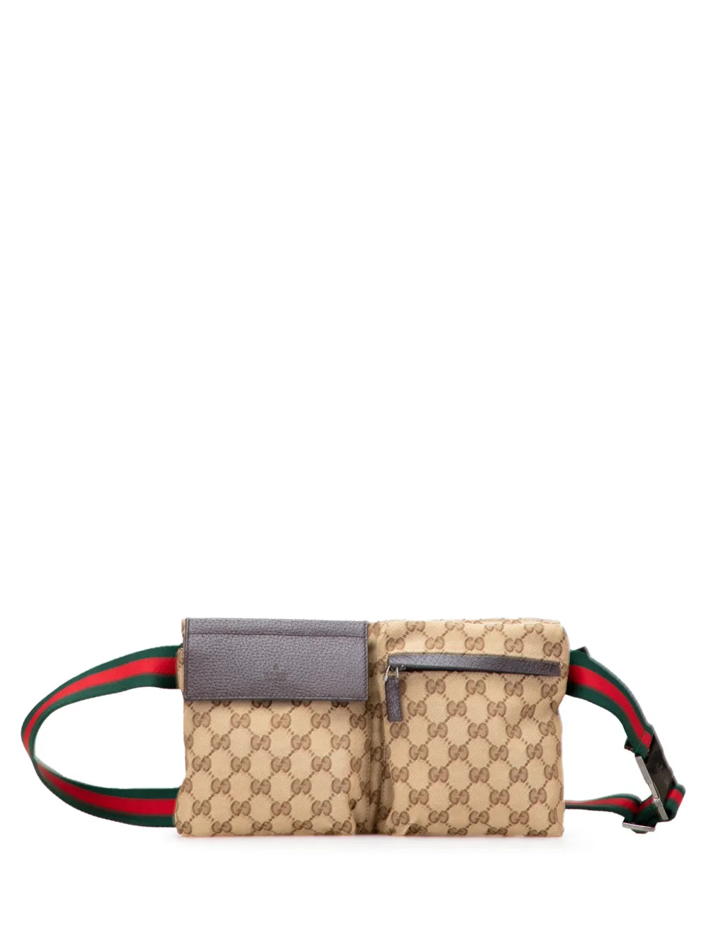 Gucci Pre-Owned 2000-2015 GGキャンバス ウェブ ダブル ポケット ベルトバッグ - ブラウン Gucci Pre-Owned 2000-2015 GGキャンバス ウェブ ダブル ポケット ベルトバッグ - ブラウン
