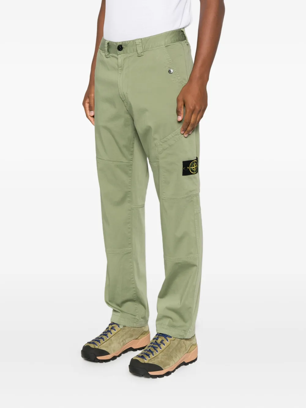 Stone Island Logo-patch Panelled Trousers In Green