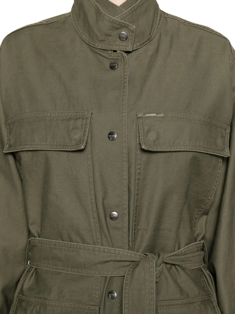 Closed Katoenen jas met ceintuur Groen