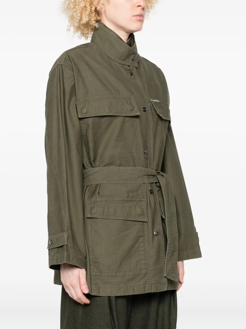 Closed Katoenen jas met ceintuur Groen