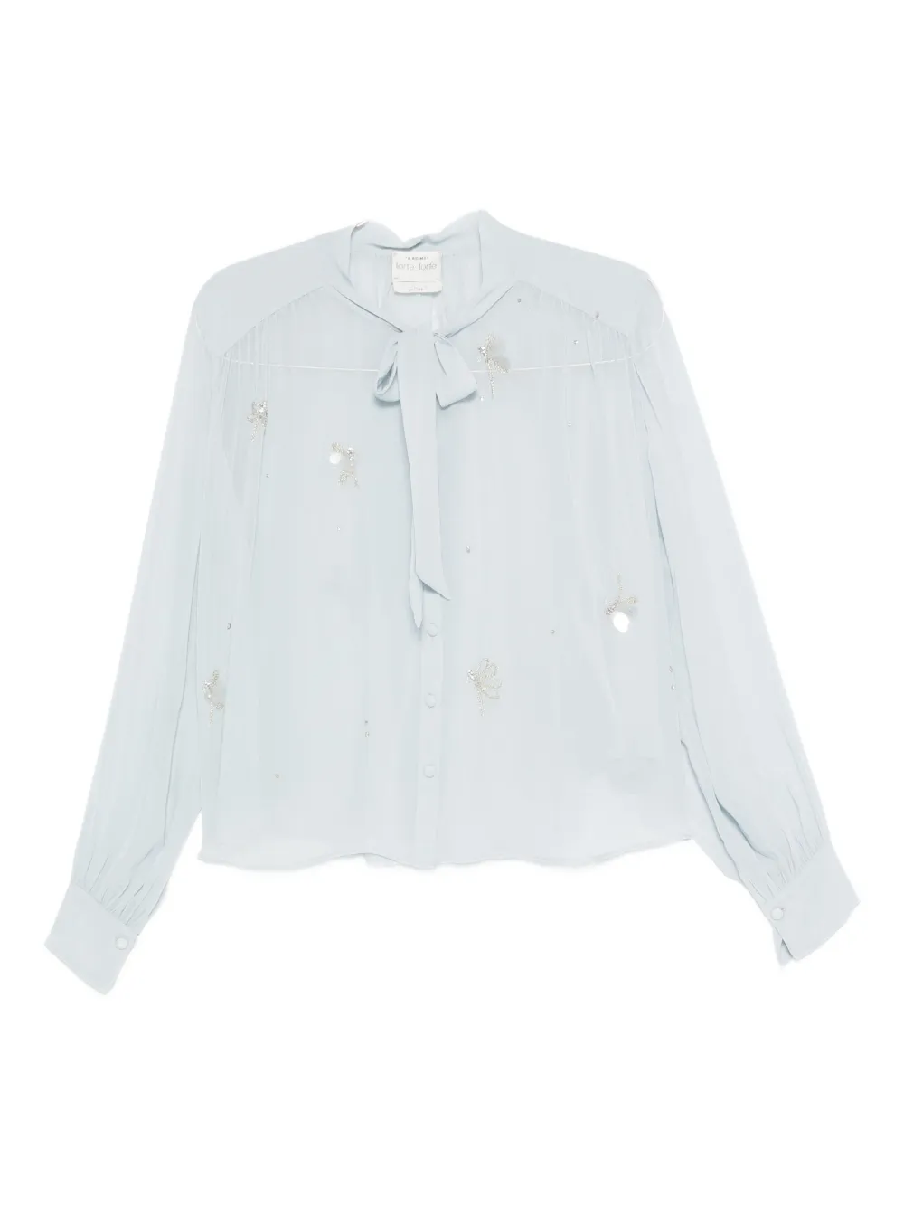 Forte Forte Crystal-embellished Tie-neck Shirt In Blue