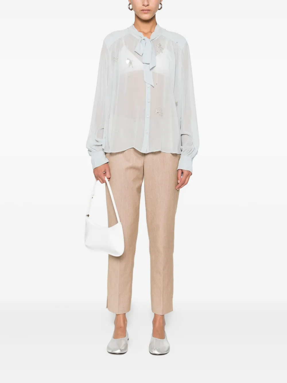 Forte Forte crystal-embellished tie-neck shirt - Blauw
