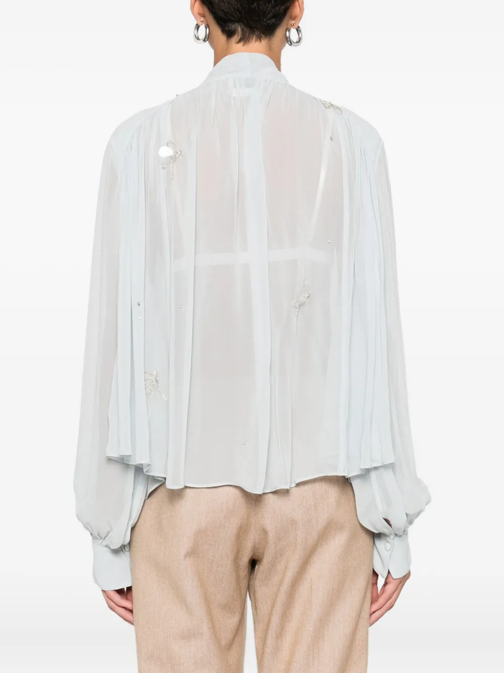 Forte Forte Crystal-embellished Tie-neck Shirt In Blue