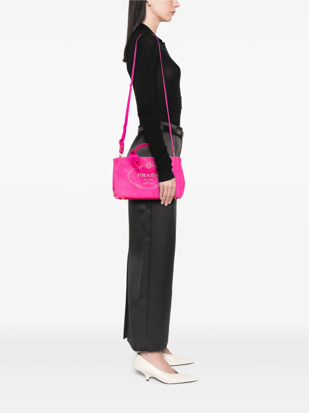 Pre-owned Prada 2013-2025 Small Canvas Canapa Logo Satchel In Pink