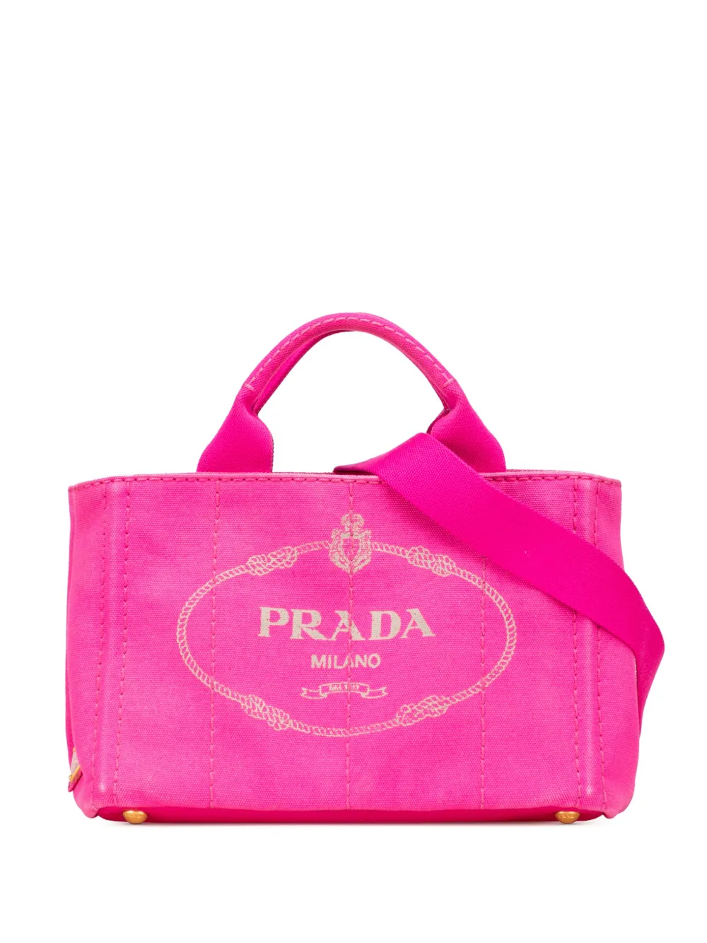 Pre-owned Prada 2013-2025 Small Canvas Canapa Logo Satchel In Pink