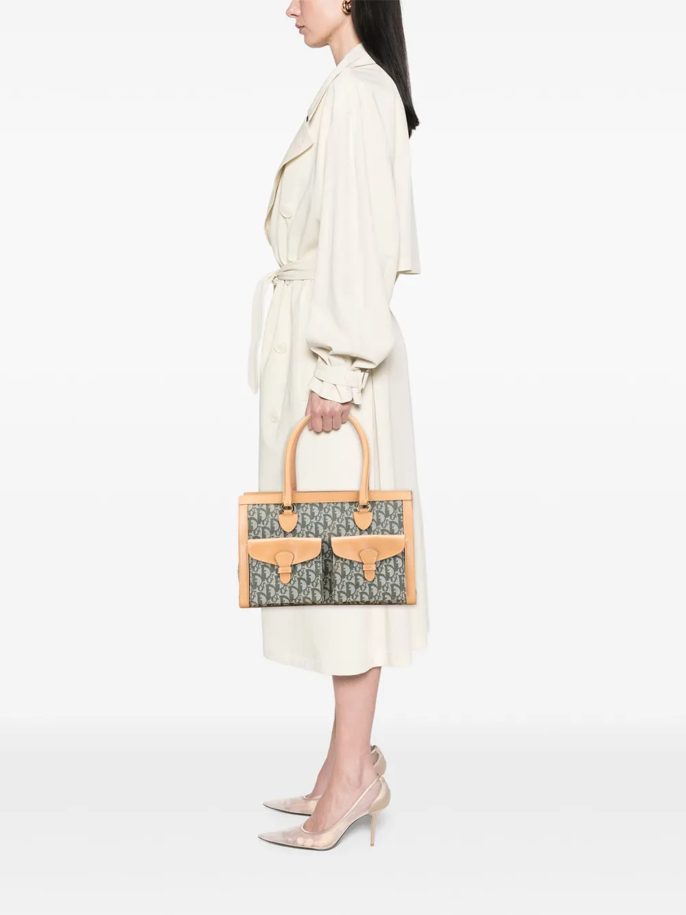 Pre-owned Dior 2002 Issimo Trotter Canvas Double Pocket Tote Bag In Green