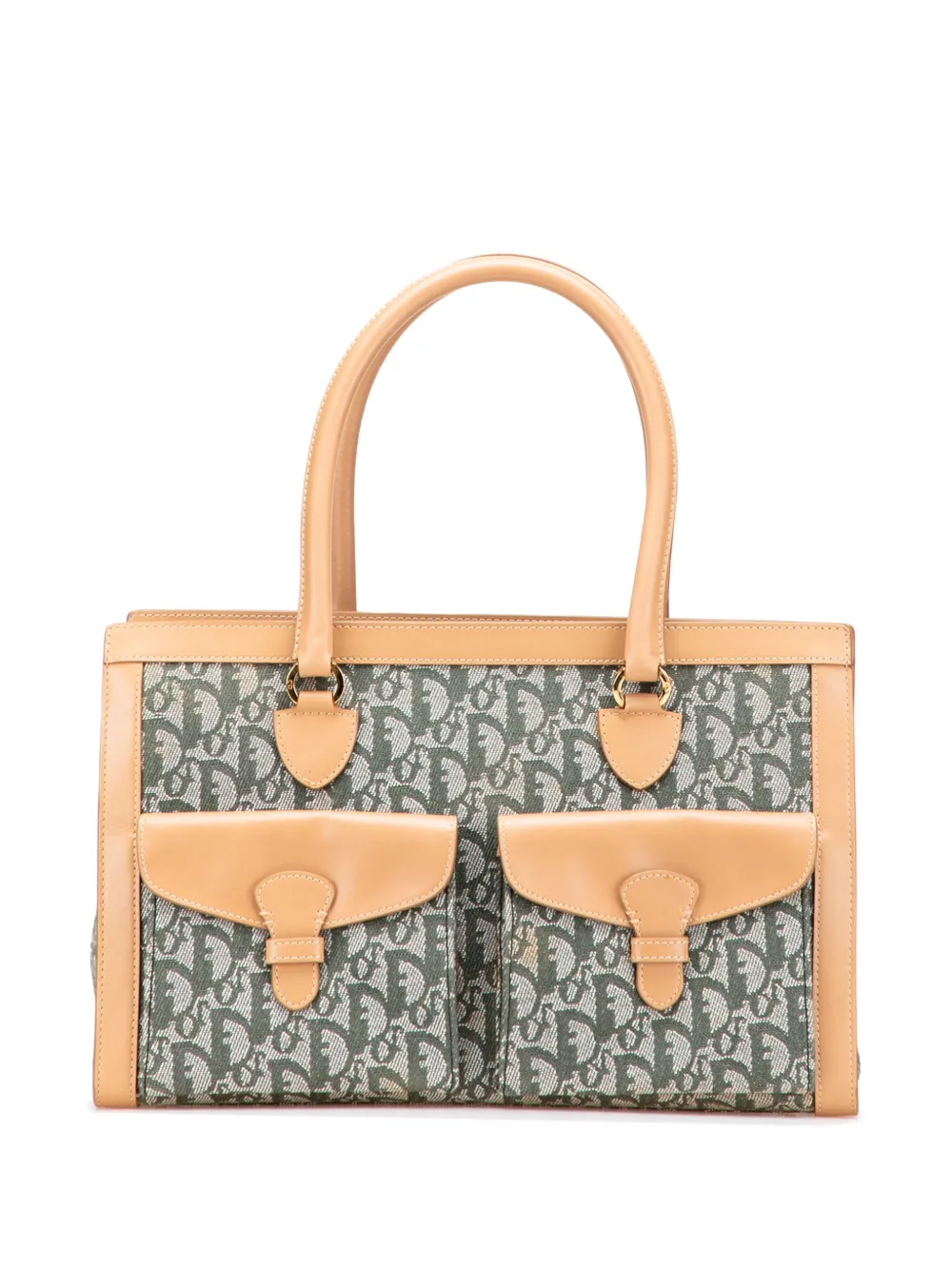 Pre-owned Dior 2002 Issimo Trotter Canvas Double Pocket Tote Bag In Green