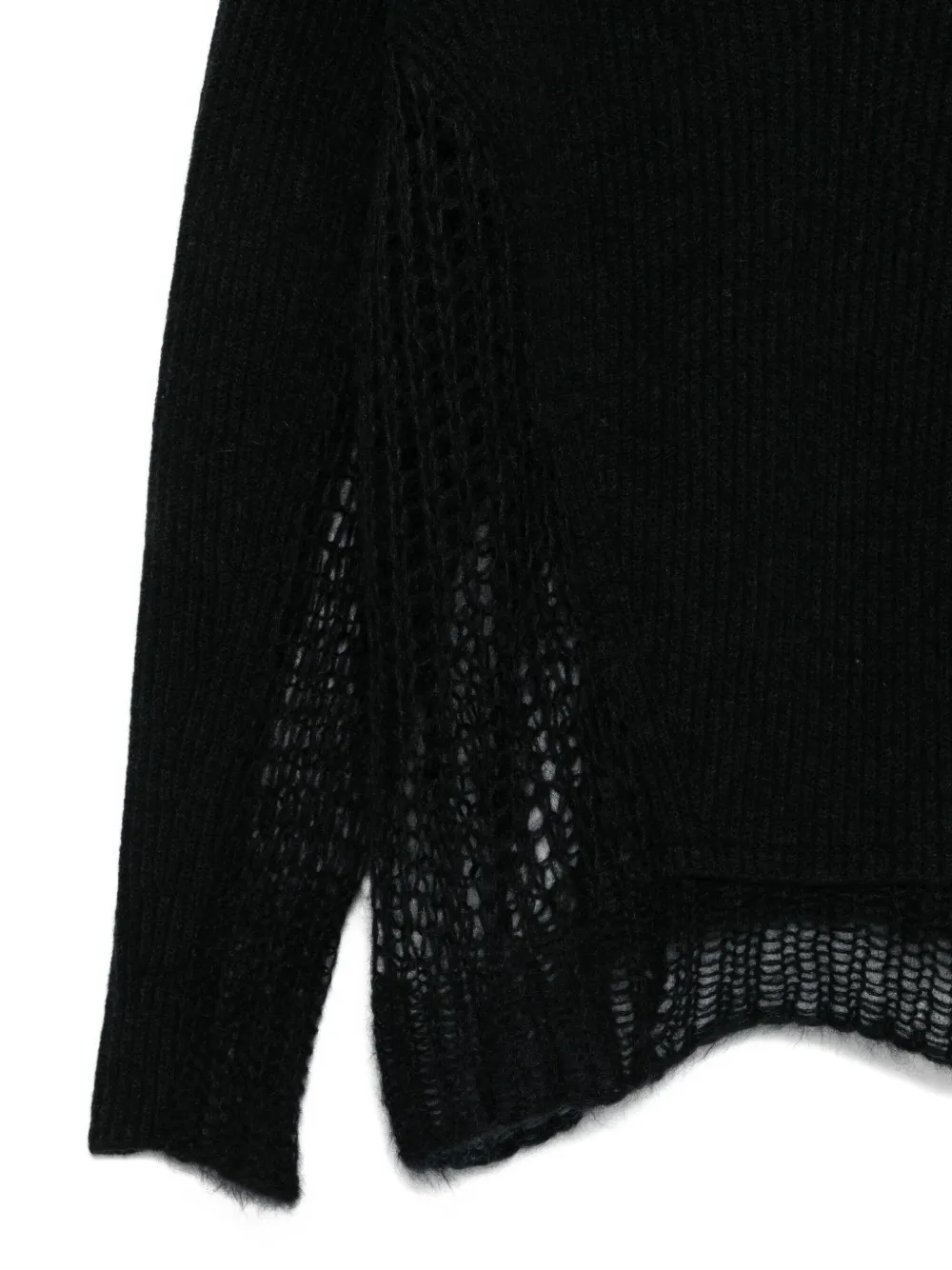 Isabel Benenato V-neck Open-knit Sweater In Black