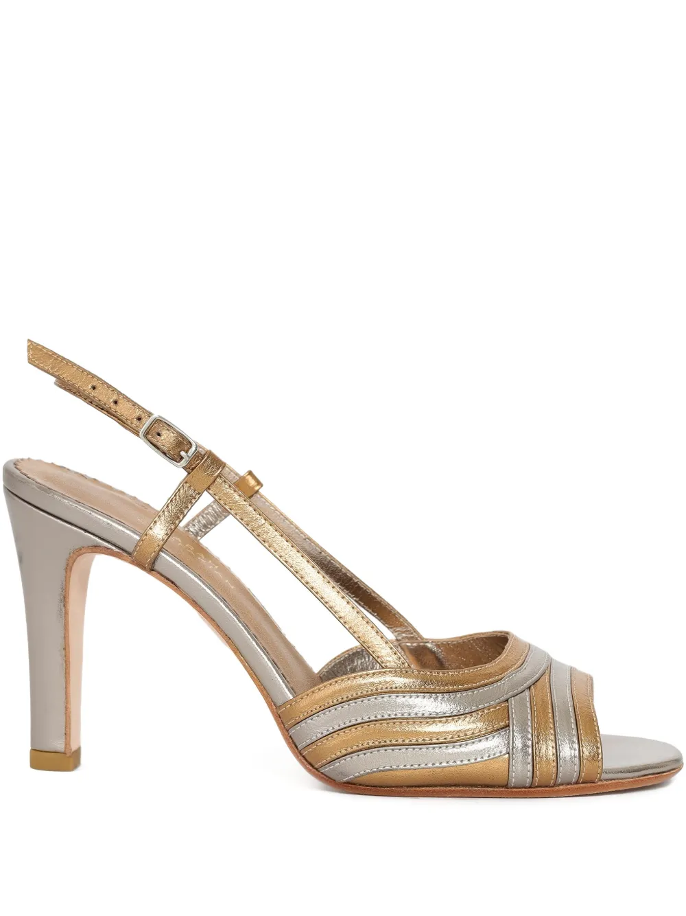 Sarah Chofakian 75 mm Mille Feuille leren slingback sandalen Zilver