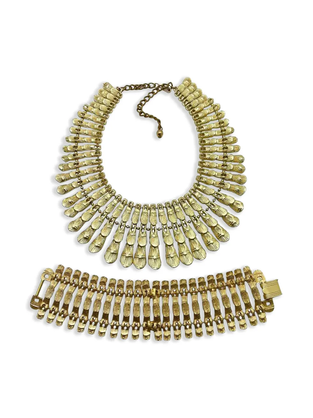 Jennifer Gibson Jewellery Set collana e bracciale Cleopatra placcati oro anni '60