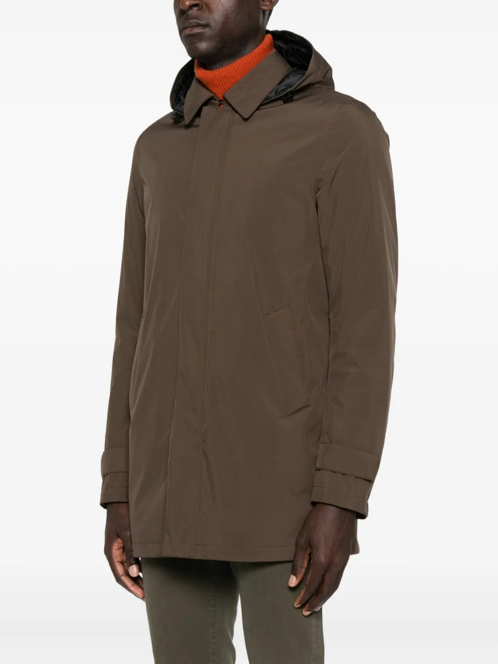 Herno Hooded Concealed-zip Coat In Black