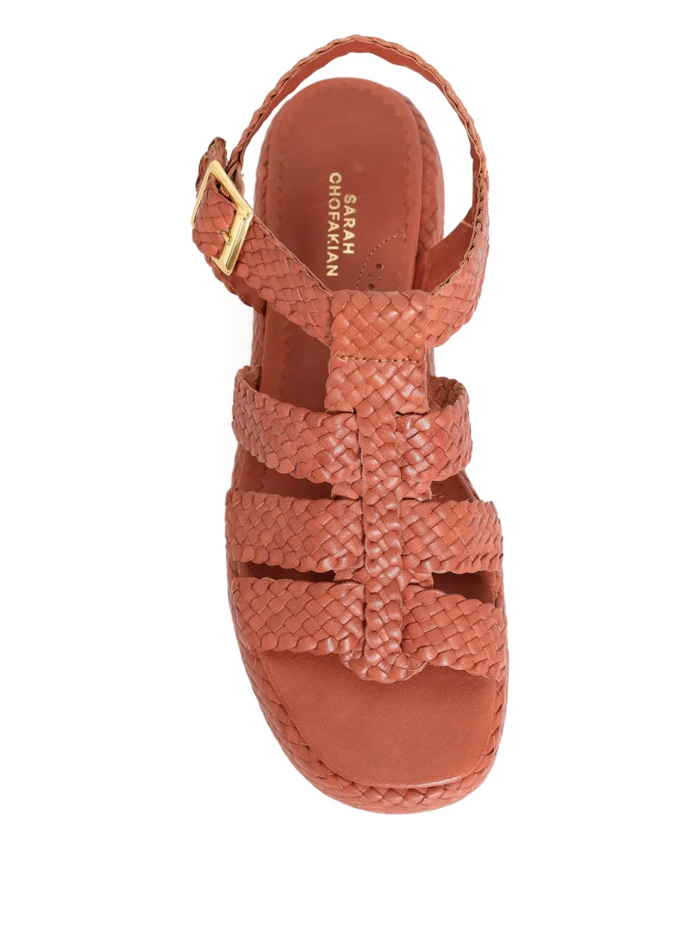Sarah Chofakian 35 mm Mocca geweven sandalen met plateauzool Bruin