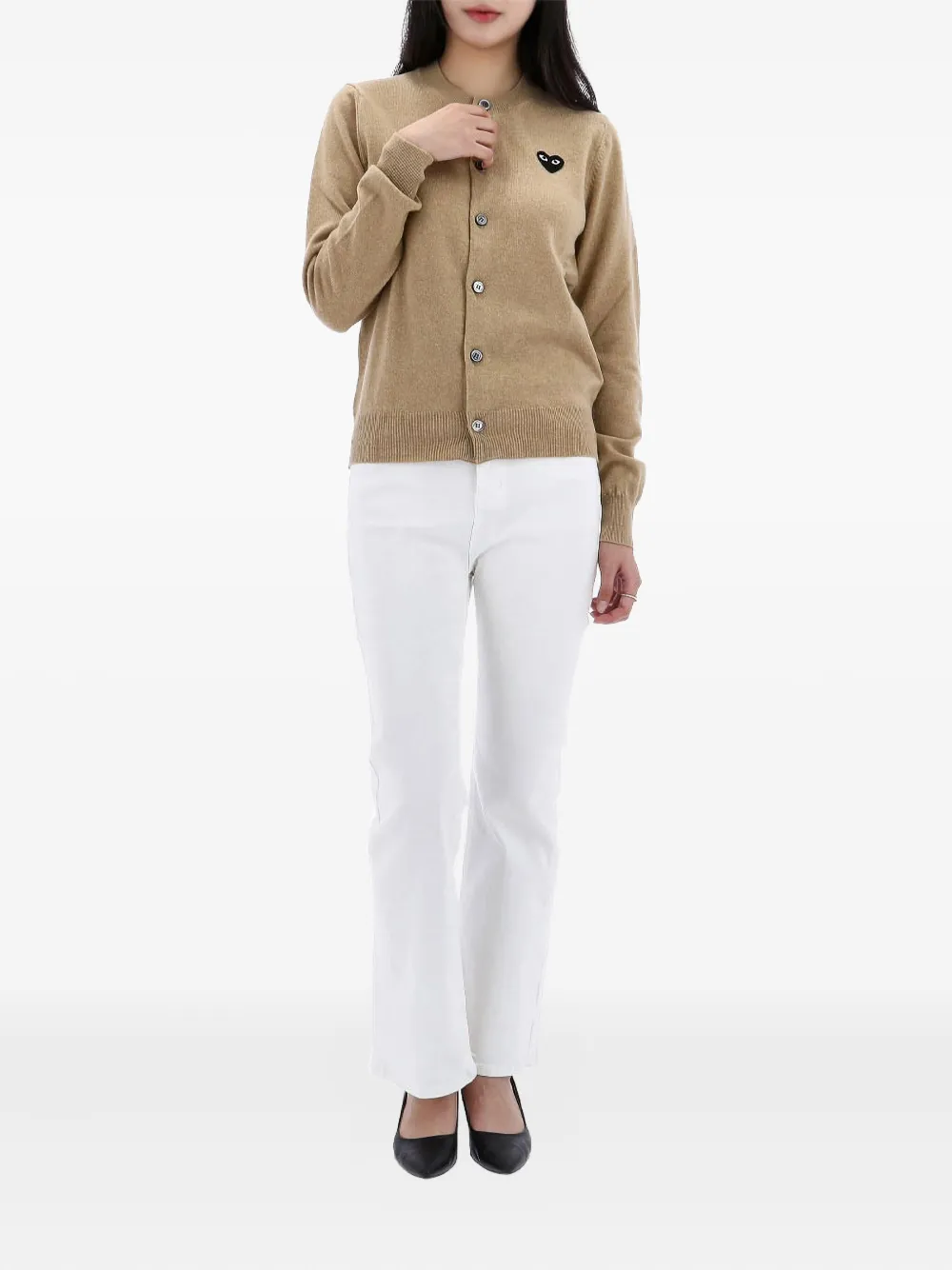 Comme Des Garçons Play Heart-appliqué Wool Cardigan In Neutral