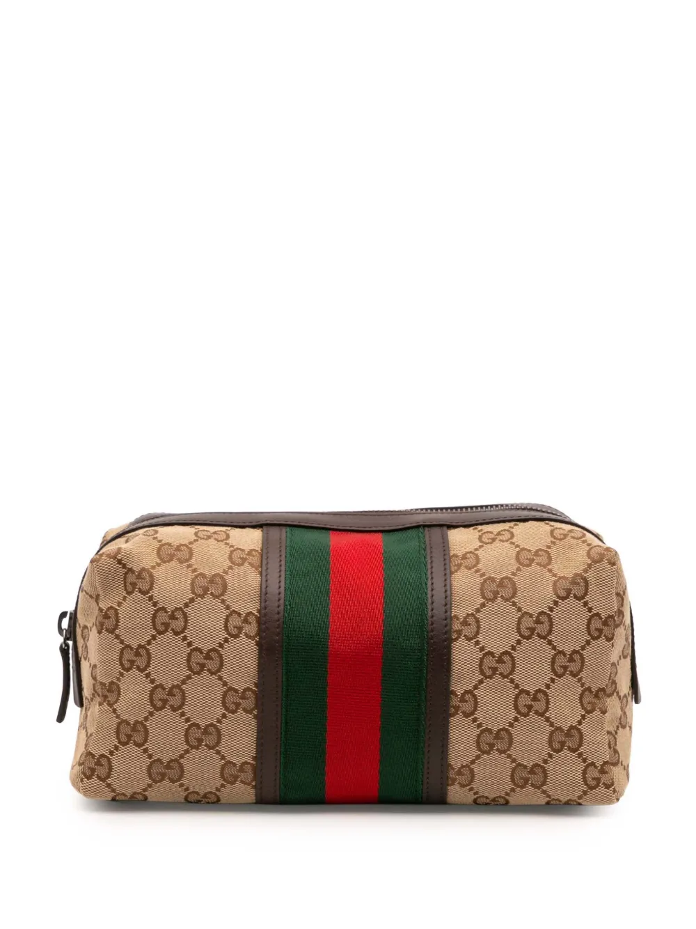 Pre-owned Gucci 2000-2015 Gg Canvas Web Pouch In Brown