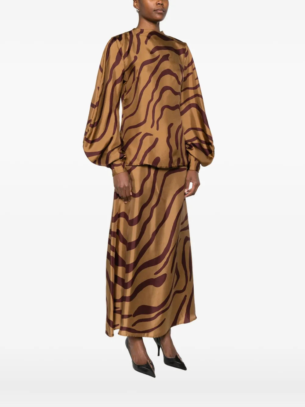 Raquel Diniz Long-sleeved Zebra Silk Top In Multi
