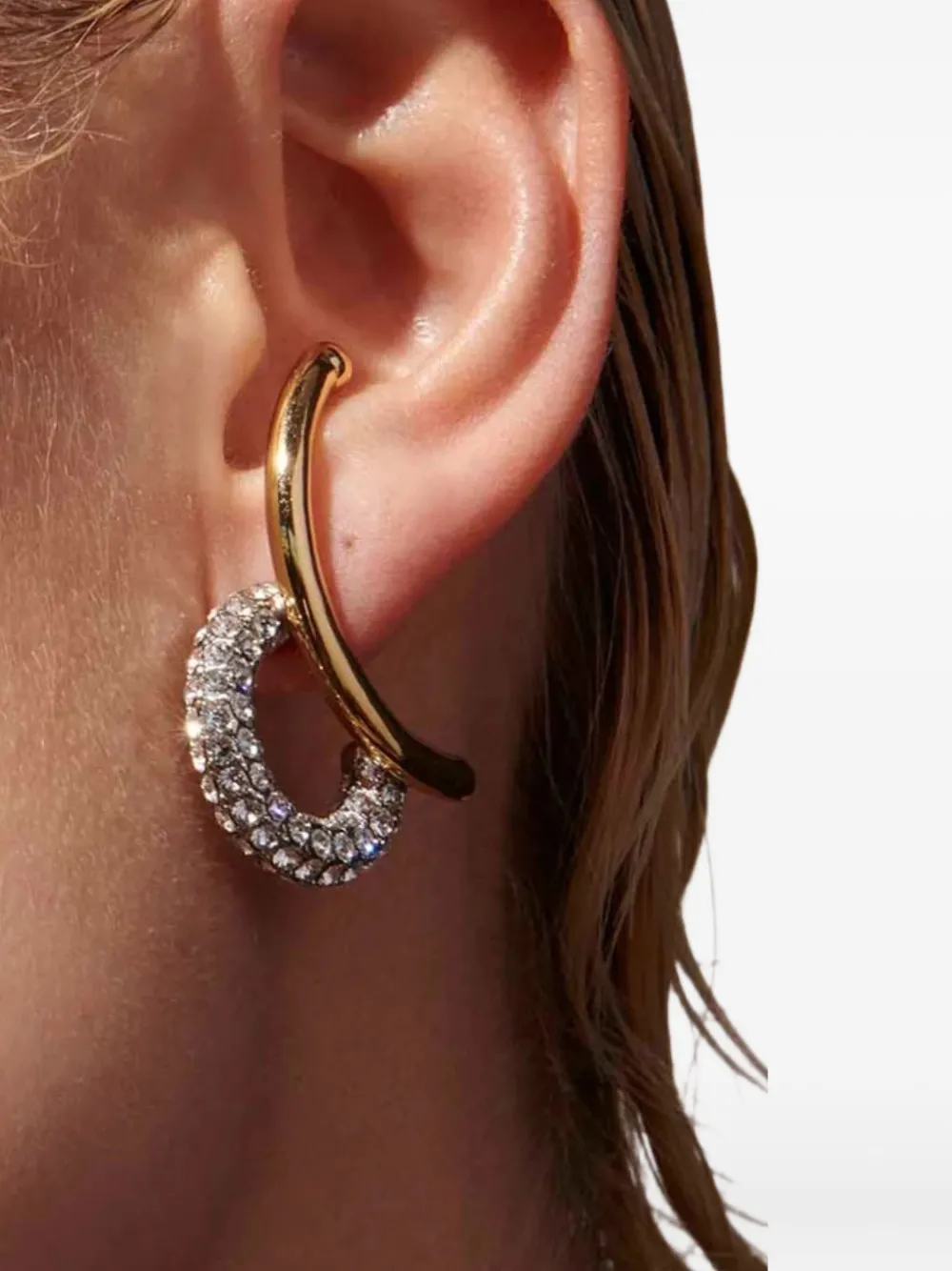 Demarson New York Marisa Pave Crystal Curved Earrings In Gold