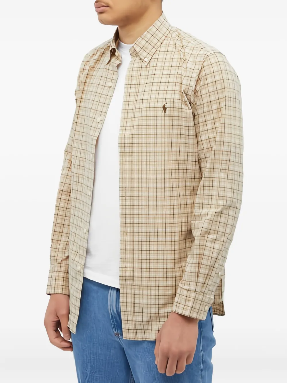 Polo Ralph Lauren Geruit overhemd met borduurwerk Beige