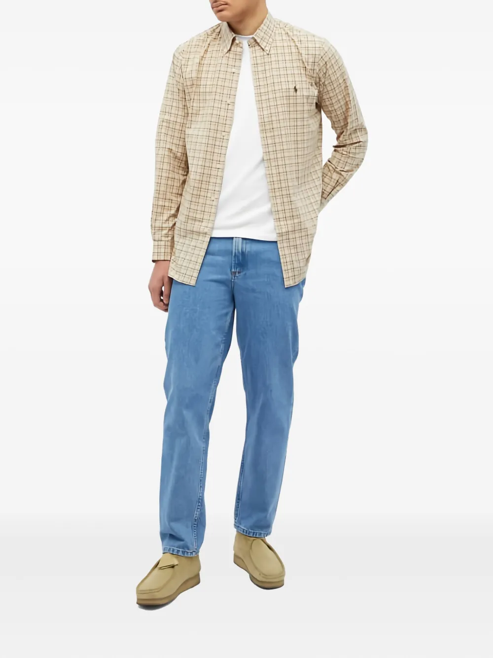 Polo Ralph Lauren Geruit overhemd met borduurwerk Beige