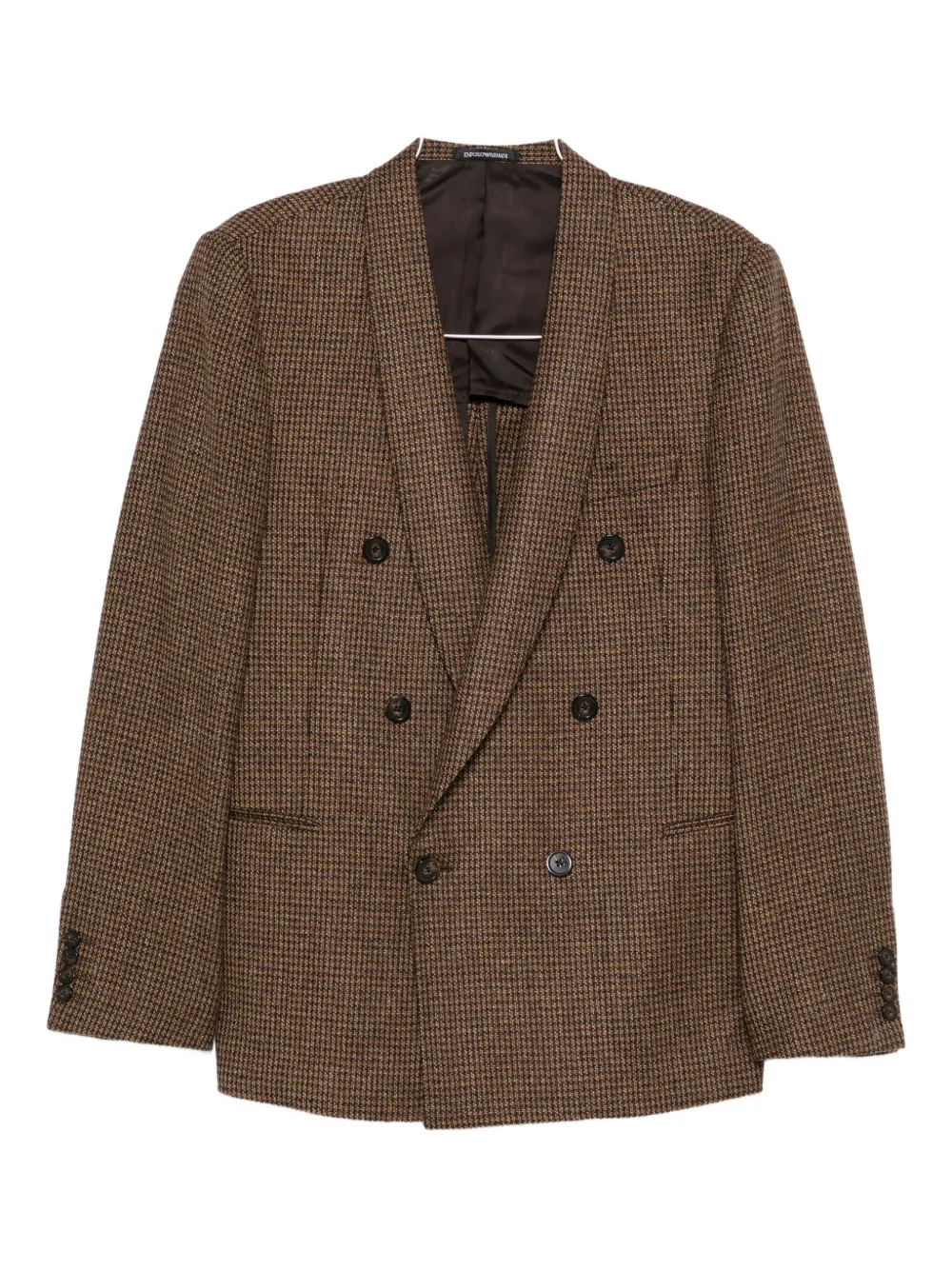Emporio Armani Houndstooth Double-breasted Jacket In Brown