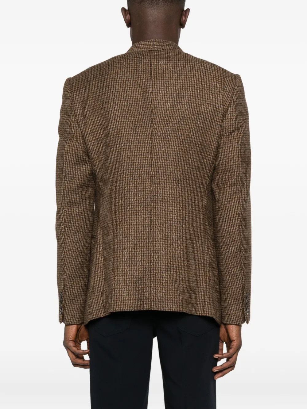 Emporio Armani Houndstooth Double-breasted Jacket In Brown