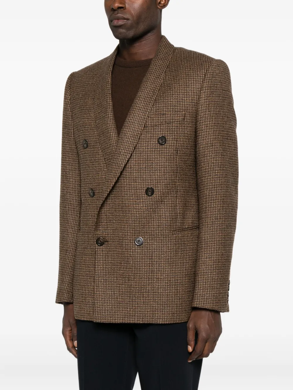 Emporio Armani Houndstooth Double-breasted Jacket In Brown