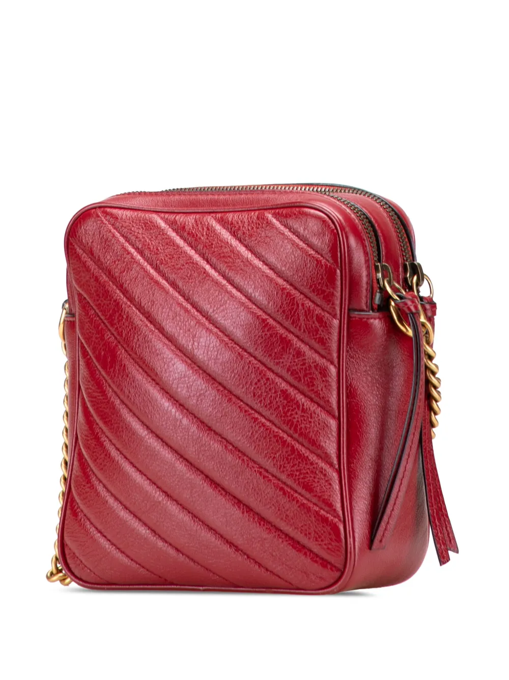 Pre-owned Gucci 2016-2025 Gg Marmont Matelasse Leather Double Zip Crossbody Bag In Red