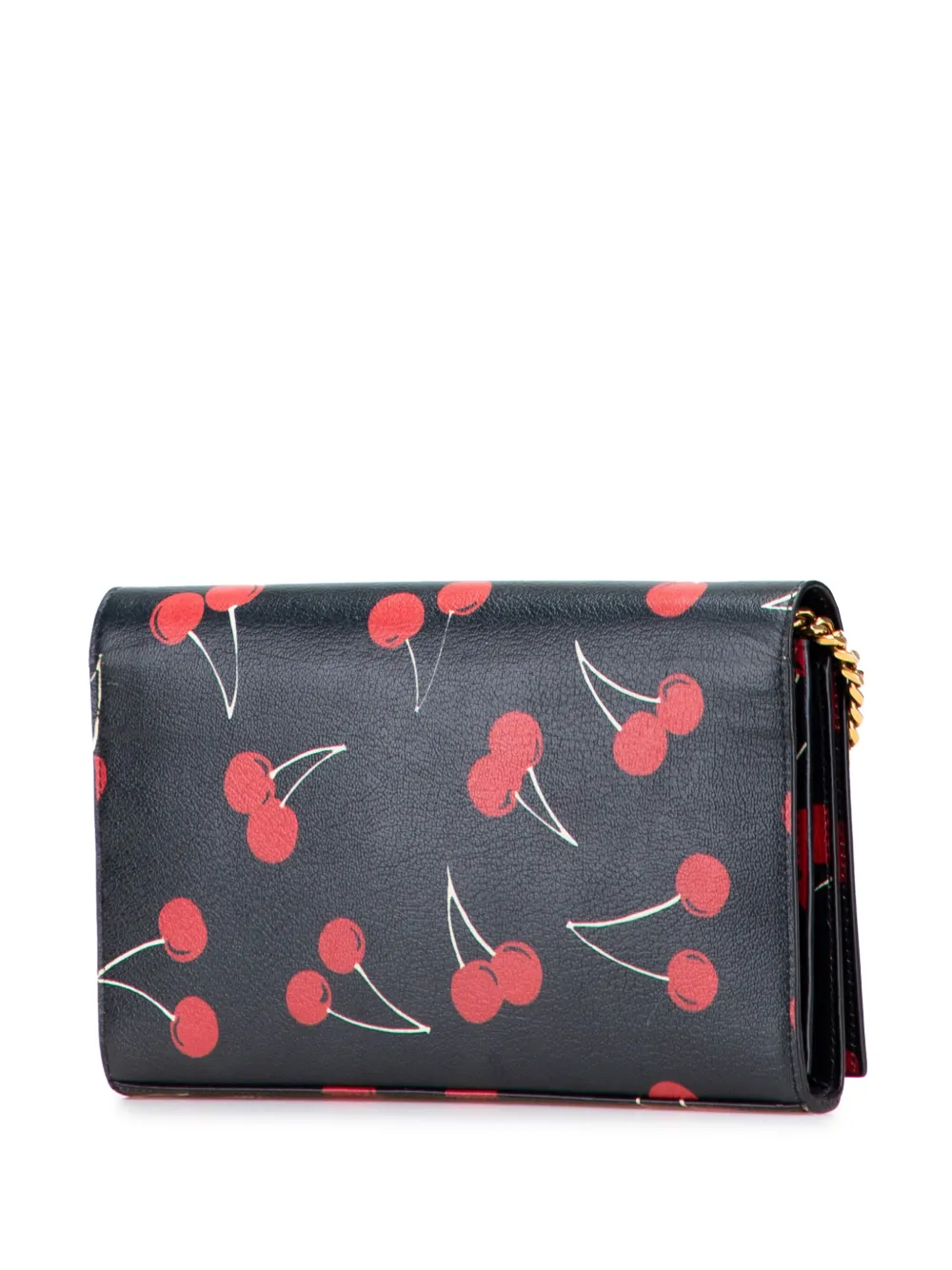 Pre-owned Saint Laurent 2013-2025 Leather Cherry Wallet On Chain Crossbody Bag In Black