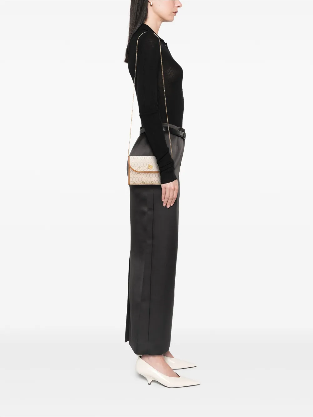 Pre-owned Dior 20th Century Honeycomb Coated Canvas Chain Crossbody Bag In Brown