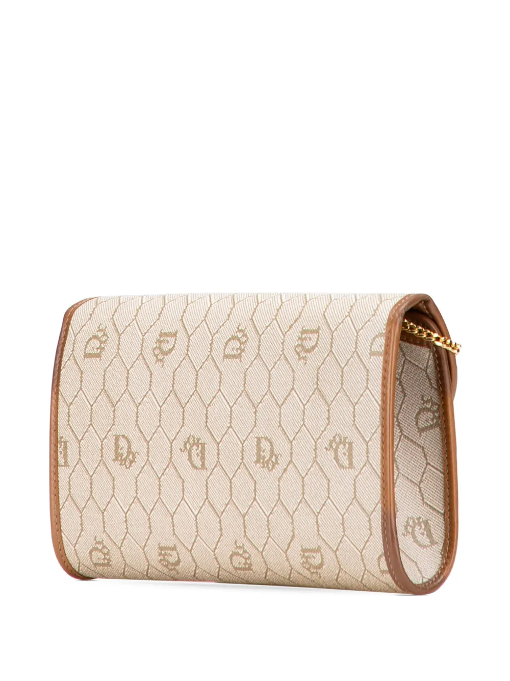 Pre-owned Dior 20th Century Honeycomb Coated Canvas Chain Crossbody Bag In Brown