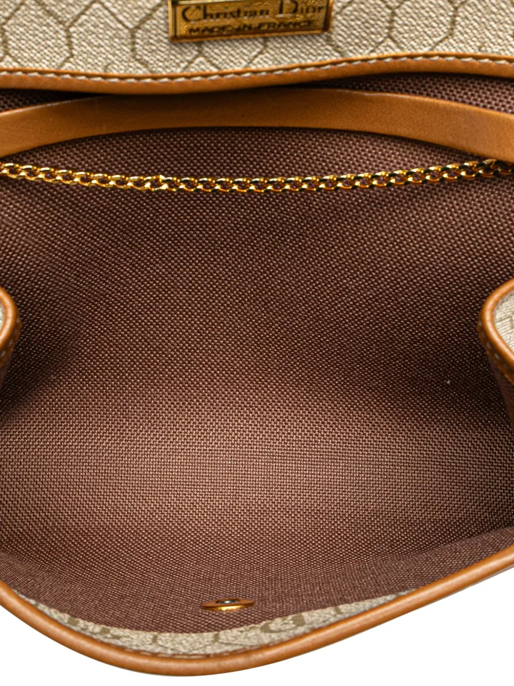 Pre-owned Dior 20th Century Honeycomb Coated Canvas Chain Crossbody Bag In Brown
