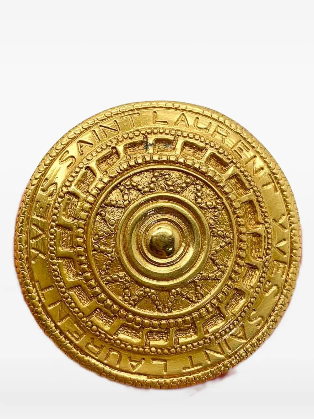 Pre-owned Saint Laurent 1980s Celestial Shield Brooch In Gold