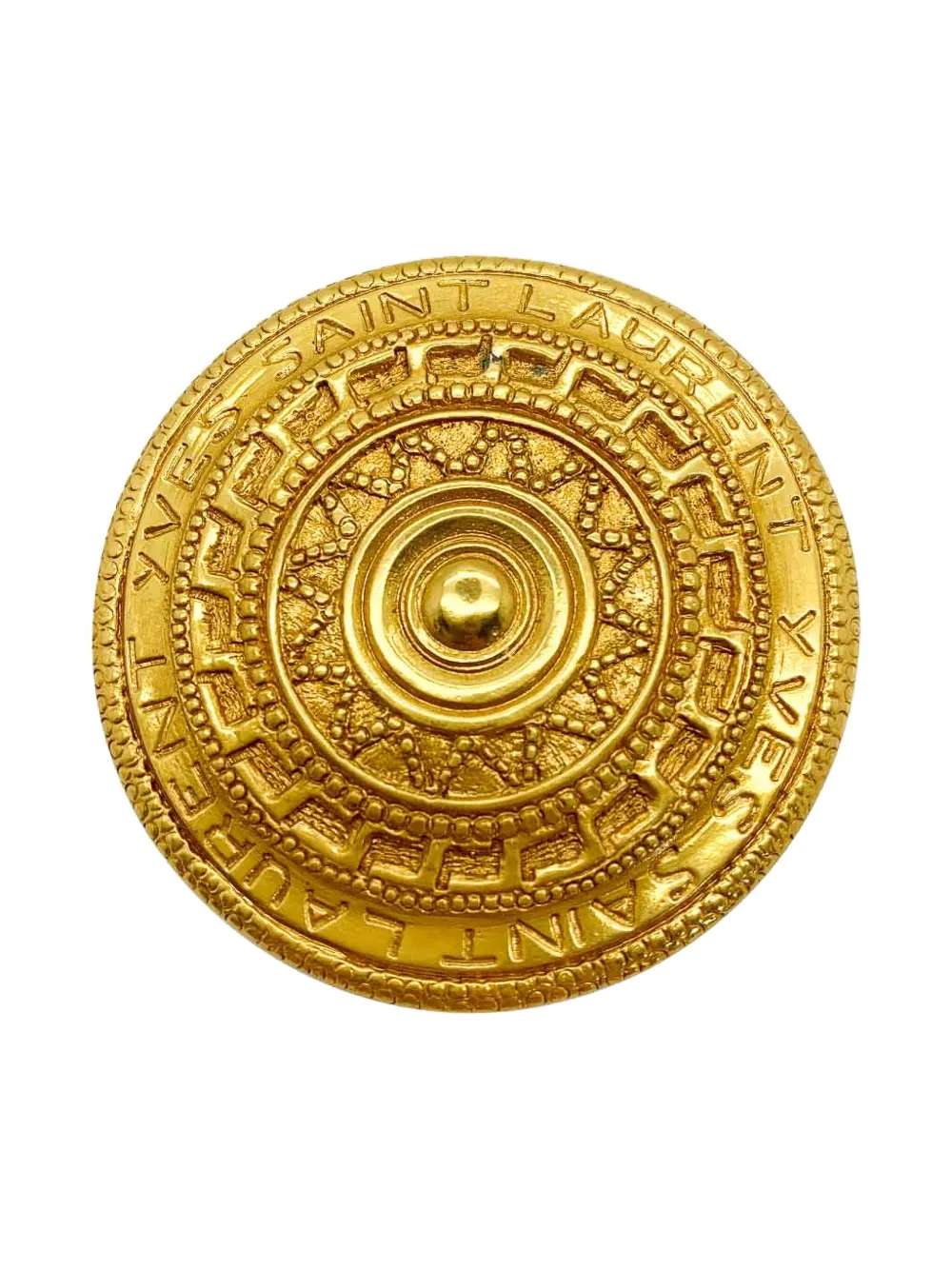 Pre-owned Saint Laurent 1980s Celestial Shield Brooch In Gold