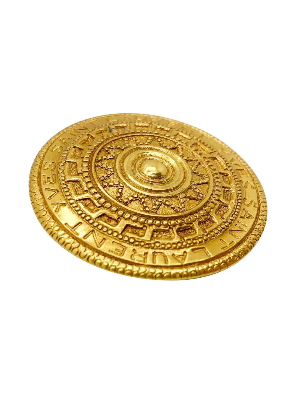 Pre-owned Saint Laurent 1980s Celestial Shield Brooch In Gold