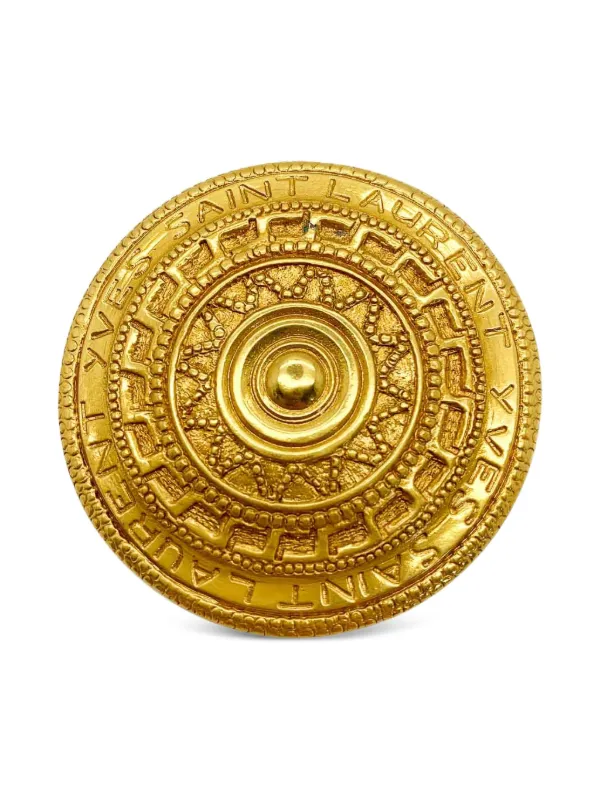 Saint Laurent Pre-owned 1980s Celestial Shield Brooch in Gold