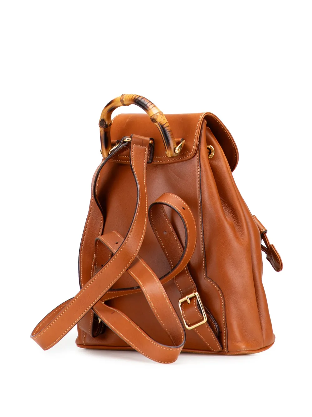 Pre-owned Gucci 20th Century Leather Bamboo Drawstring Backpack In Brown