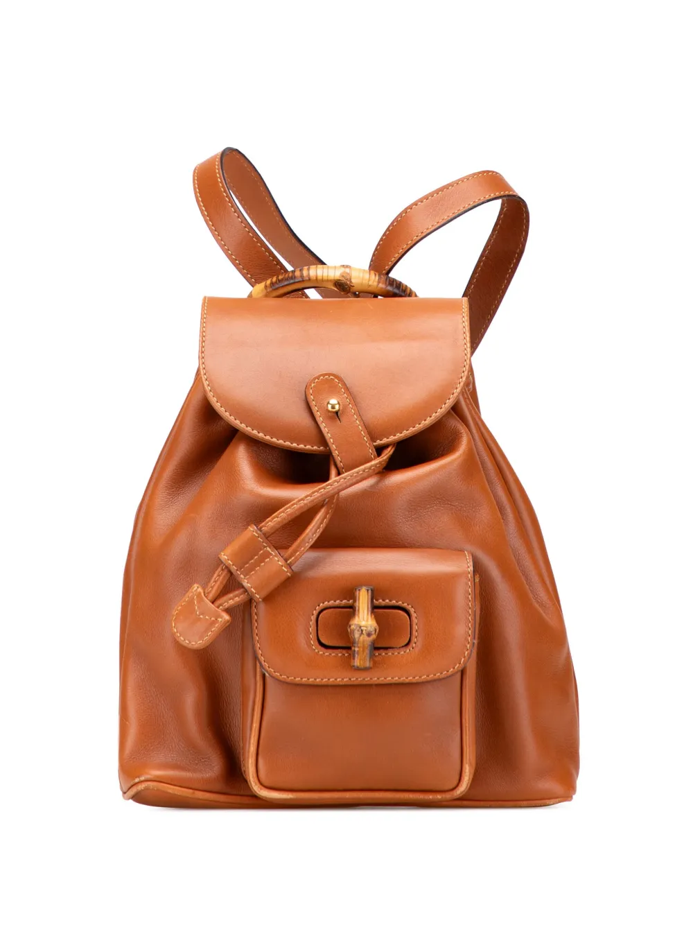Gucci Pre-Owned 20th Century レザー バンブー ドローストリング バックパック - ブラウン Gucci Pre-Owned 20th Century レザー バンブー ドローストリング バックパック - ブラウン