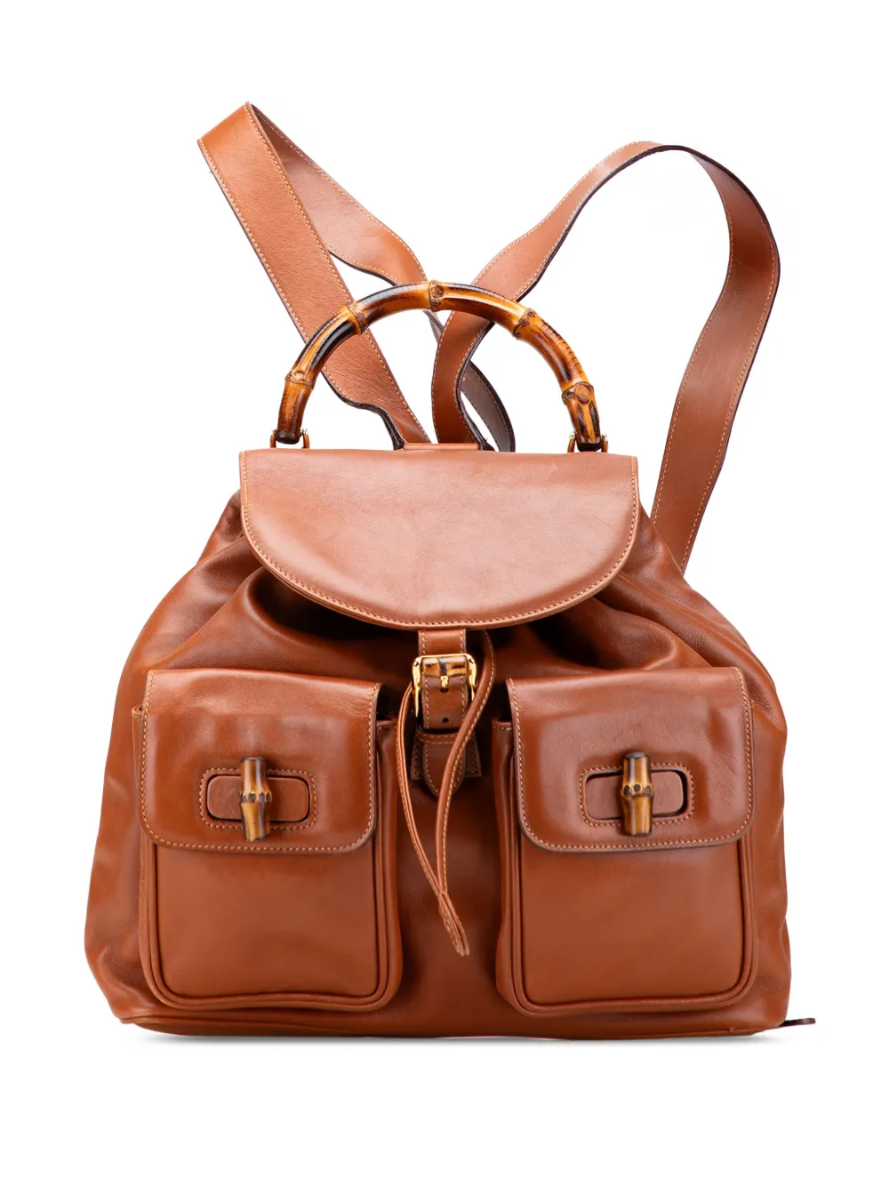 Gucci Pre-Owned 20th Century カーフスキン バンブー ドローストリング バックパック - ブラウン Gucci Pre-Owned 20th Century カーフスキン バンブー ドローストリング バックパック - ブラウン