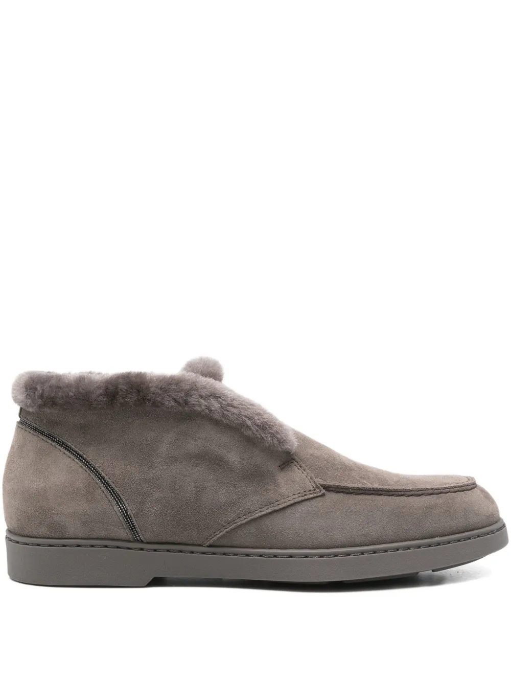 Doucal's Fur-trim Suede Boots In Gray